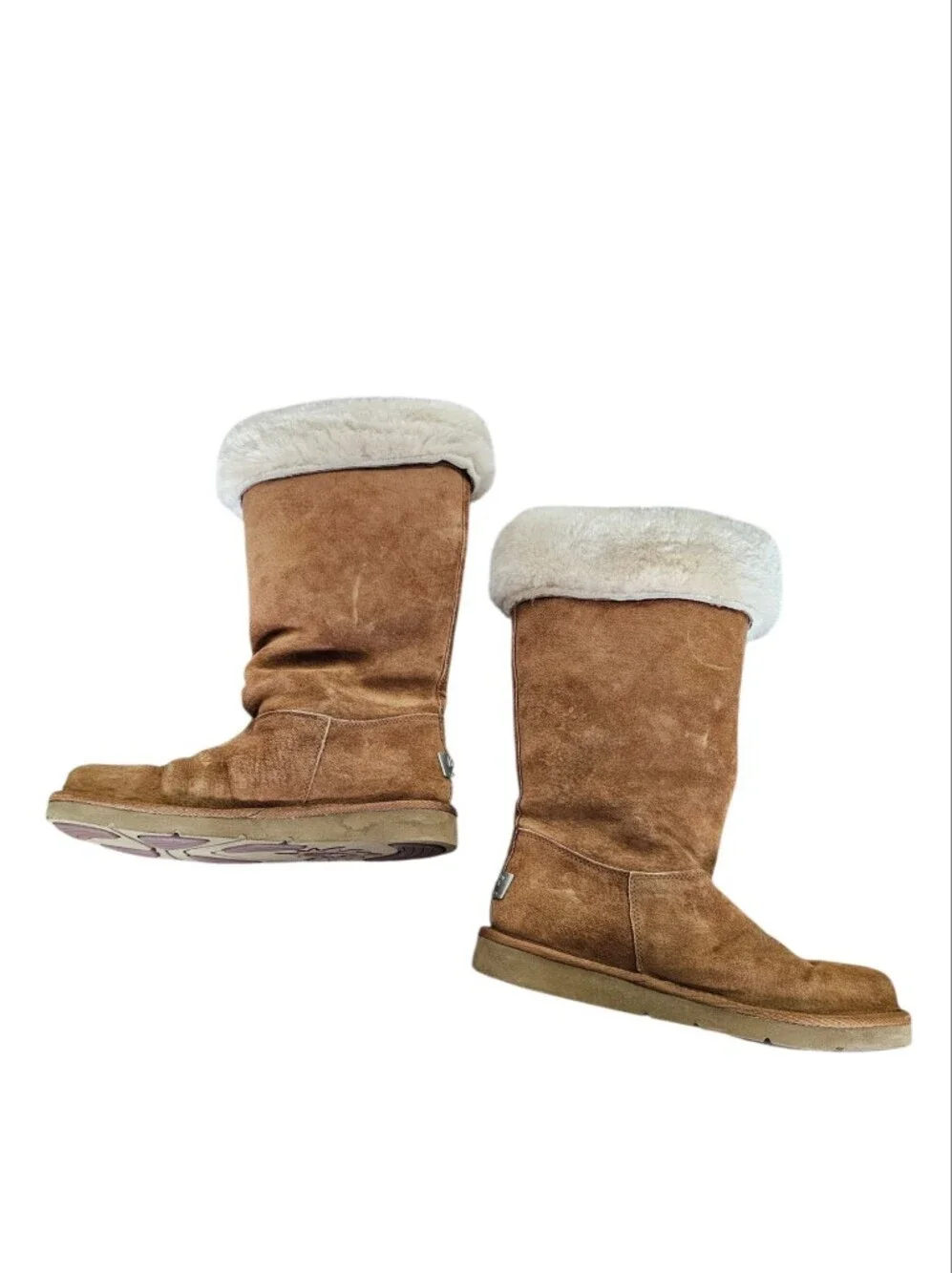 UGG Chestnut Suede Lace-Up Fur Cuff Mid-Calf Boots Size 8